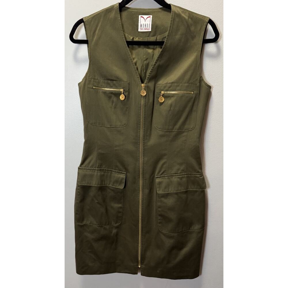 Mondi Dress Size 38 Approx US SZ6 Olive Green Sleeveless Gold Zipper Fully Lined